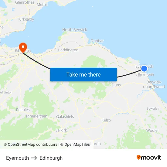 Eyemouth to Edinburgh map