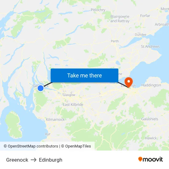 Greenock to Edinburgh map