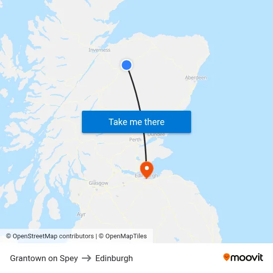 Grantown on Spey to Edinburgh map