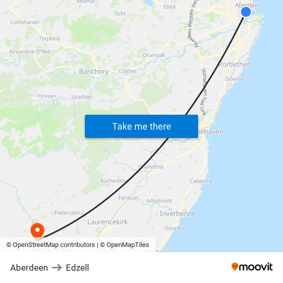 Aberdeen to Edzell map