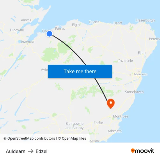 Auldearn to Edzell map