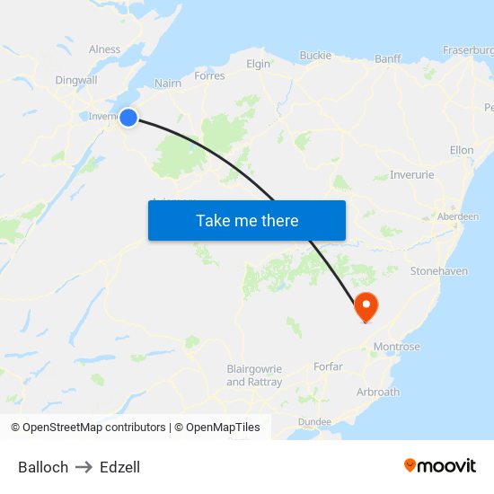 Balloch to Edzell map