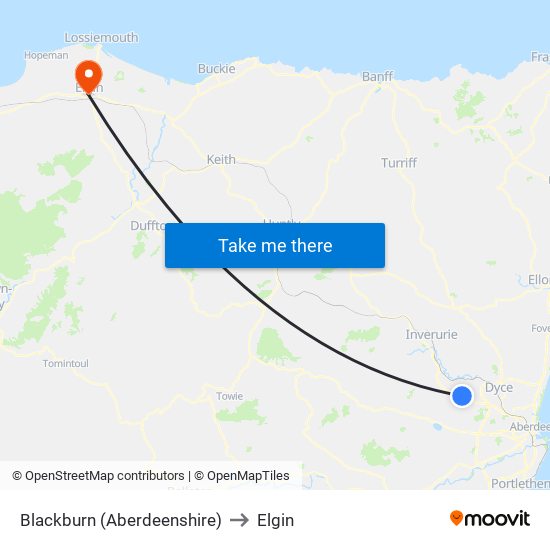 Blackburn (Aberdeenshire) to Elgin map