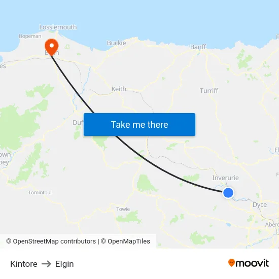 Kintore to Elgin map