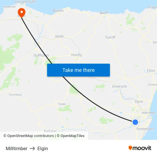 Milltimber to Elgin map