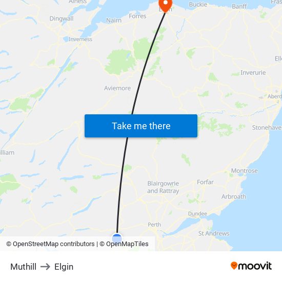 Muthill to Elgin map