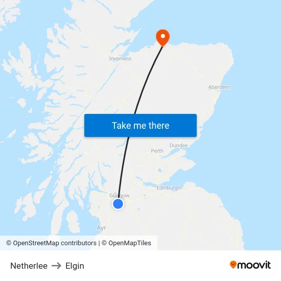 Netherlee to Elgin map