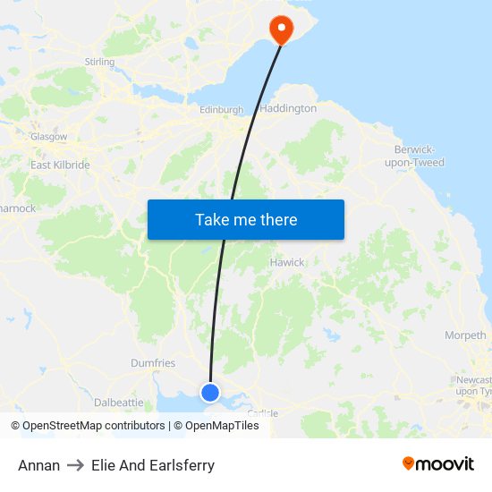 Annan to Elie And Earlsferry map