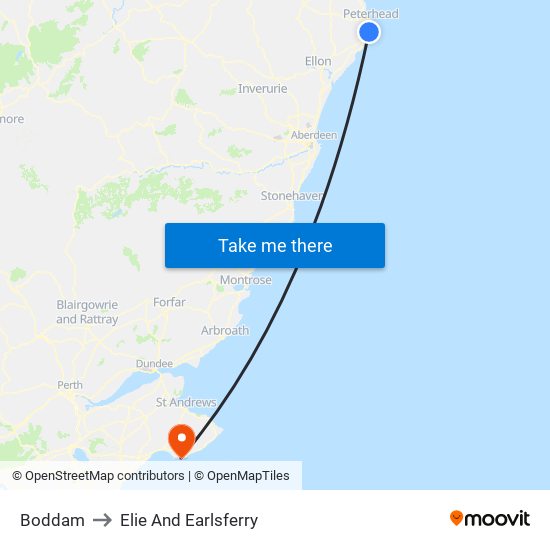 Boddam to Elie And Earlsferry map