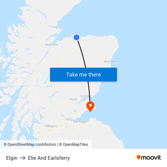 Elgin to Elie And Earlsferry map