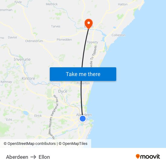 Aberdeen to Ellon map