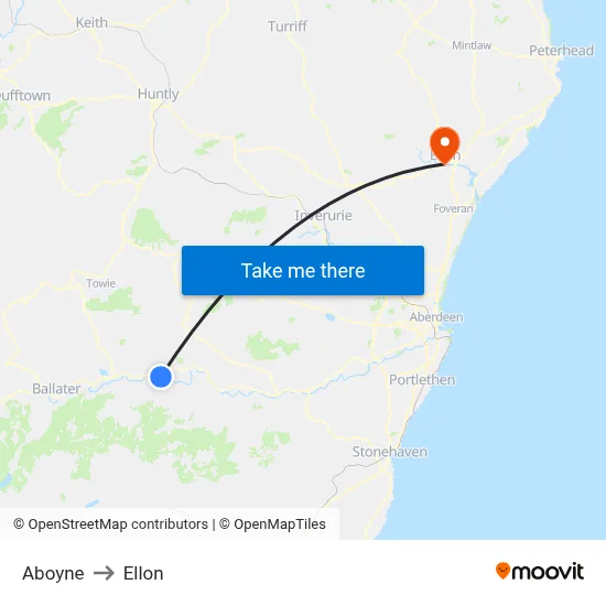 Aboyne to Ellon map