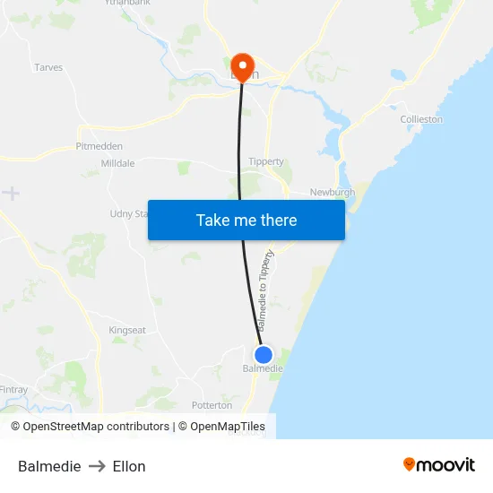 Balmedie to Ellon map