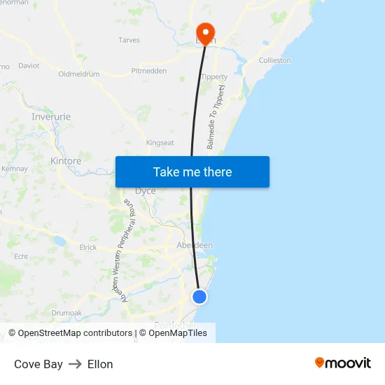 Cove Bay to Ellon map