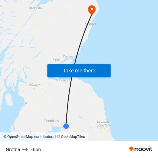 Gretna to Ellon map