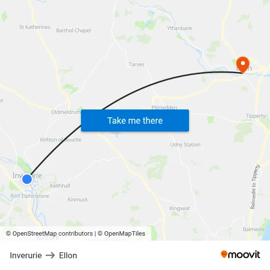 Inverurie to Ellon map