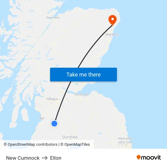 New Cumnock to Ellon map