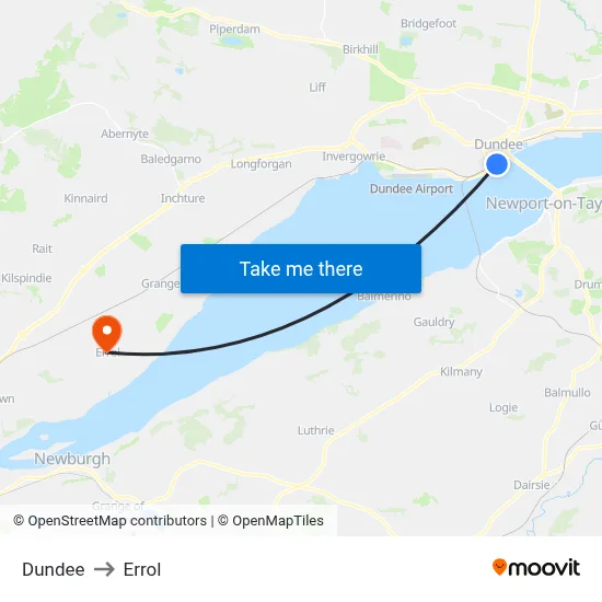 Dundee to Errol map