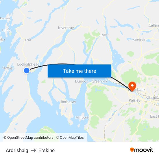 Ardrishaig to Erskine map