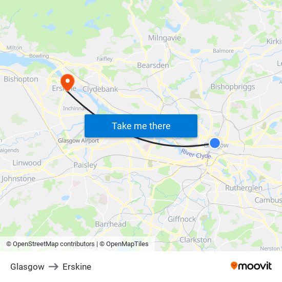 Glasgow to Erskine map