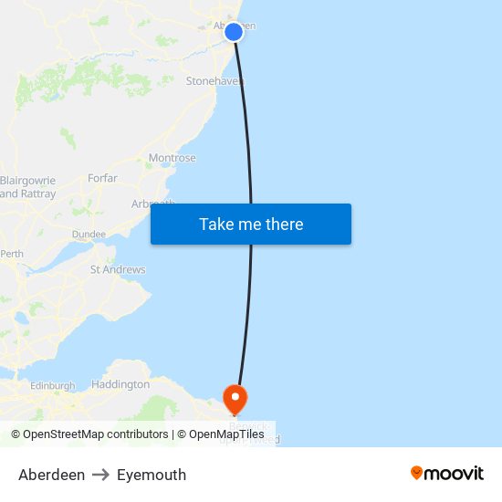 Aberdeen to Eyemouth map