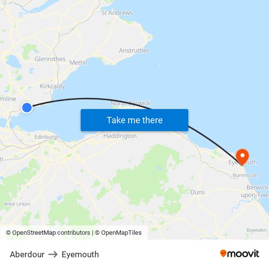 Aberdour to Eyemouth map