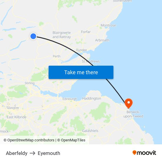 Aberfeldy to Eyemouth map