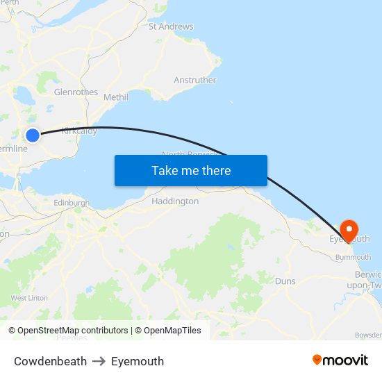 Cowdenbeath to Eyemouth map