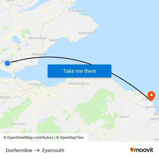 Dunfermline to Eyemouth map