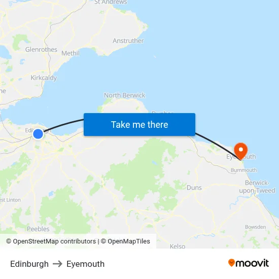 Edinburgh to Eyemouth map