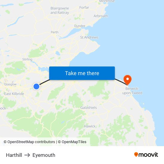 Harthill to Eyemouth map