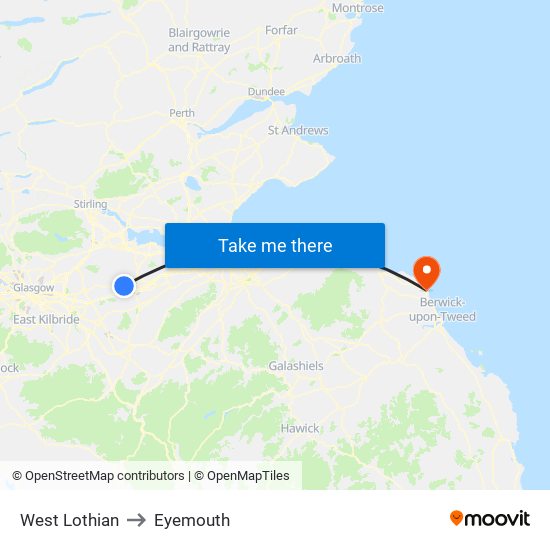 West Lothian to Eyemouth map