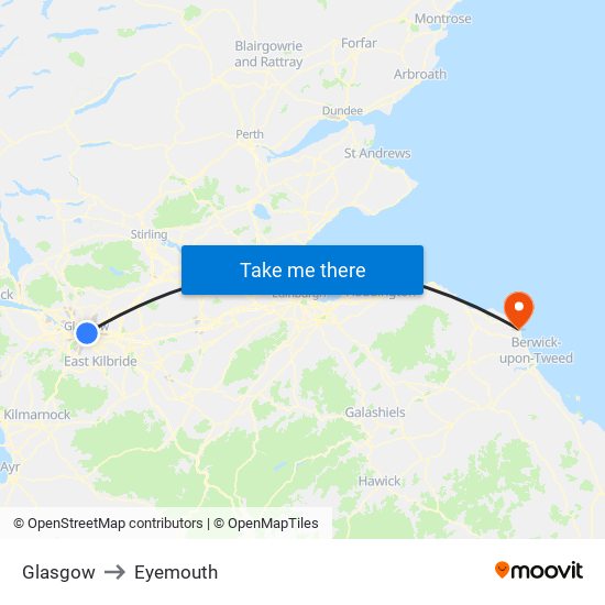 Glasgow to Eyemouth map