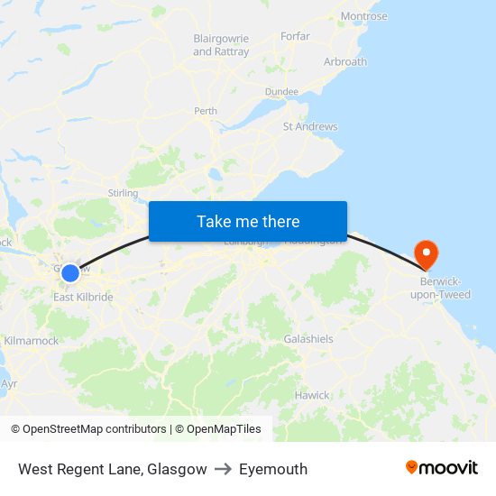 West Regent Lane, Glasgow to Eyemouth map