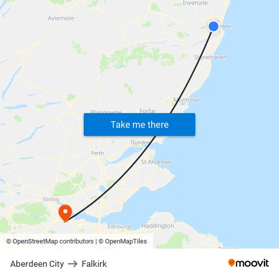 Aberdeen City to Falkirk map