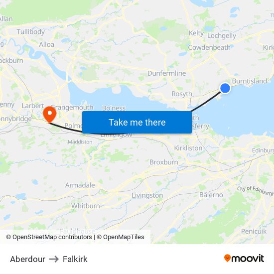 Aberdour to Falkirk map