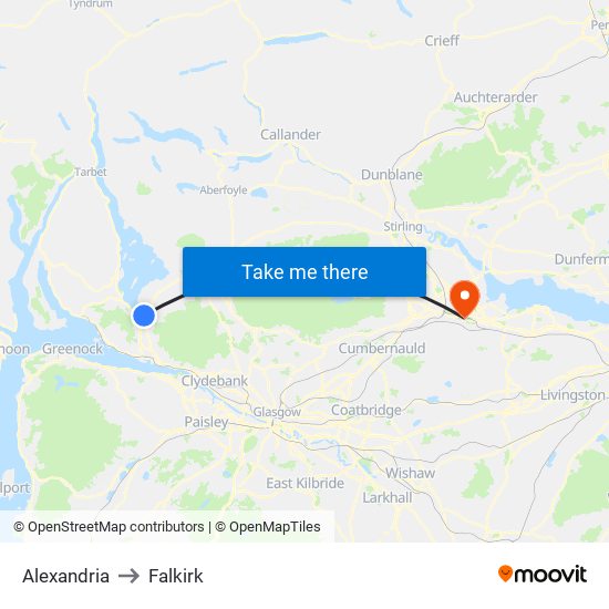 Alexandria to Falkirk map