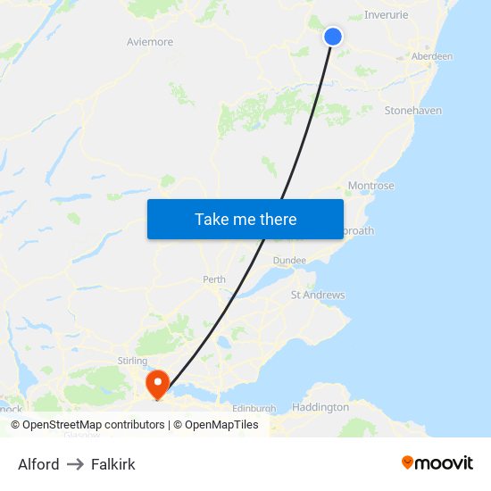 Alford to Falkirk map