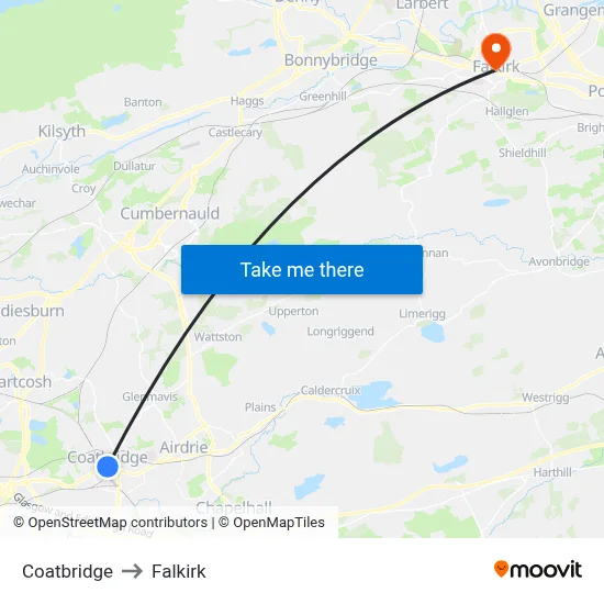 Coatbridge to Falkirk map