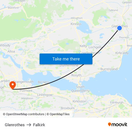 Glenrothes to Falkirk map