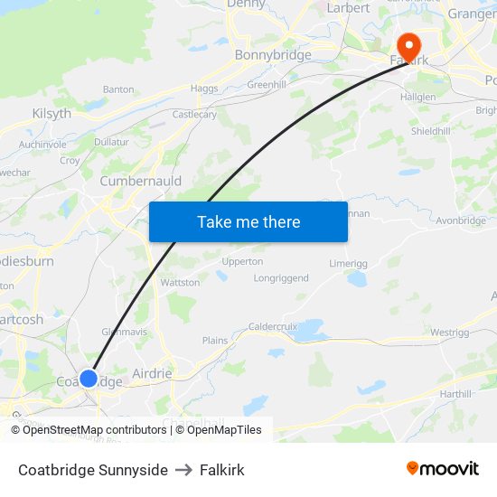 Coatbridge Sunnyside to Falkirk map