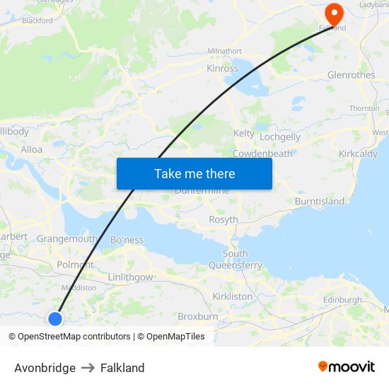 Avonbridge to Falkland map