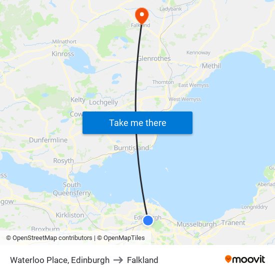 Waterloo Place, Edinburgh to Falkland map