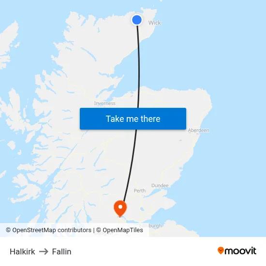 Halkirk to Fallin map