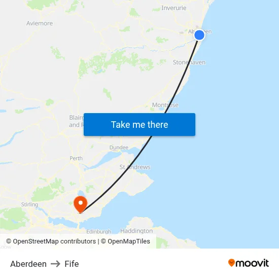 Aberdeen to Fife map