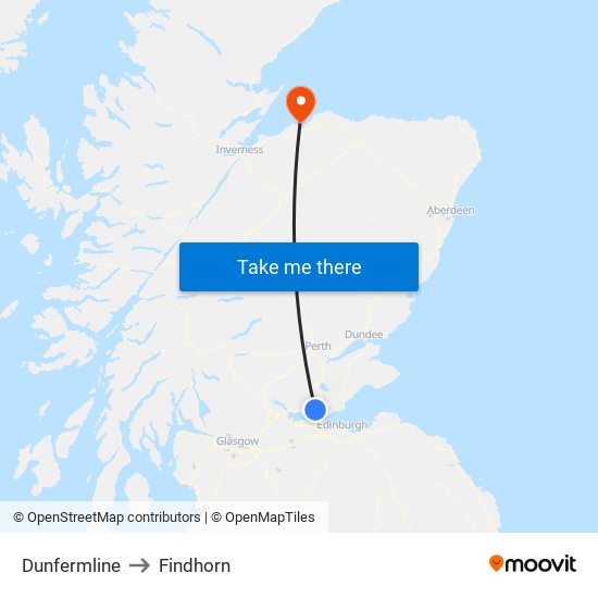Dunfermline to Findhorn map