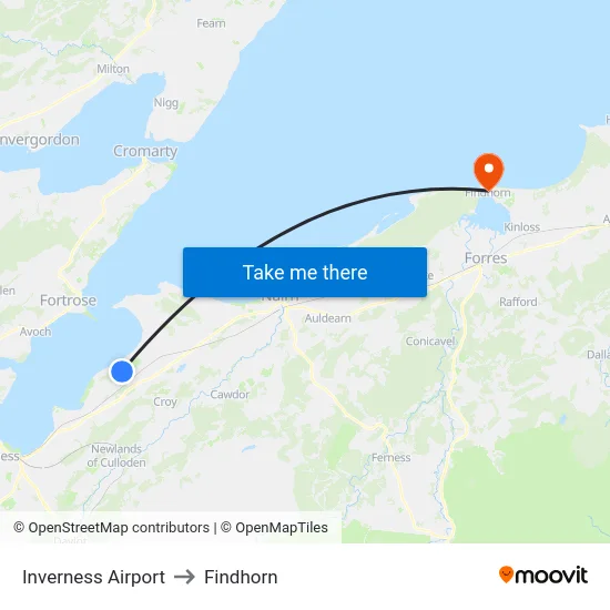 Inverness Airport to Findhorn map