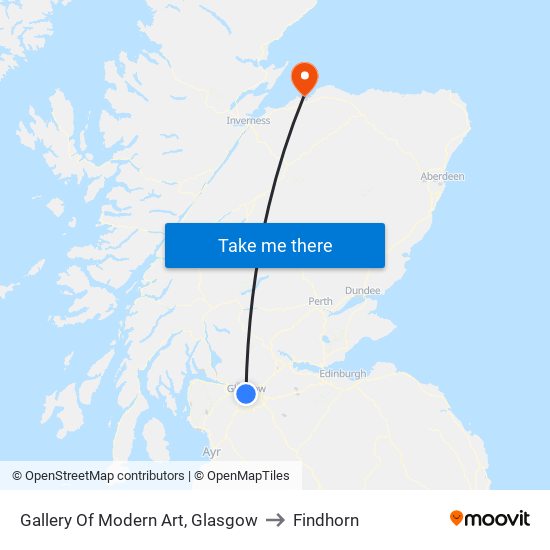 Gallery Of Modern Art, Glasgow to Findhorn map