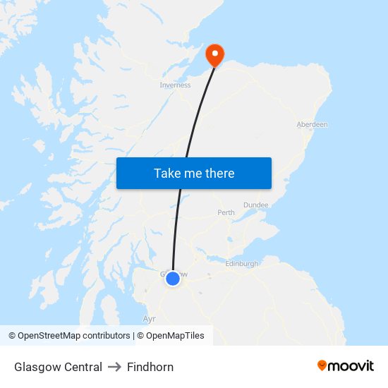 Glasgow Central to Findhorn map