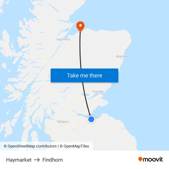 Haymarket to Findhorn map